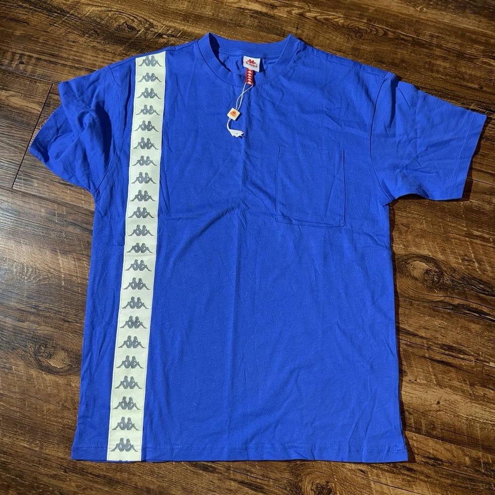 Kappa Blue Short Sleeve Pocket Tee With Striped Logo NEW Medium Men's